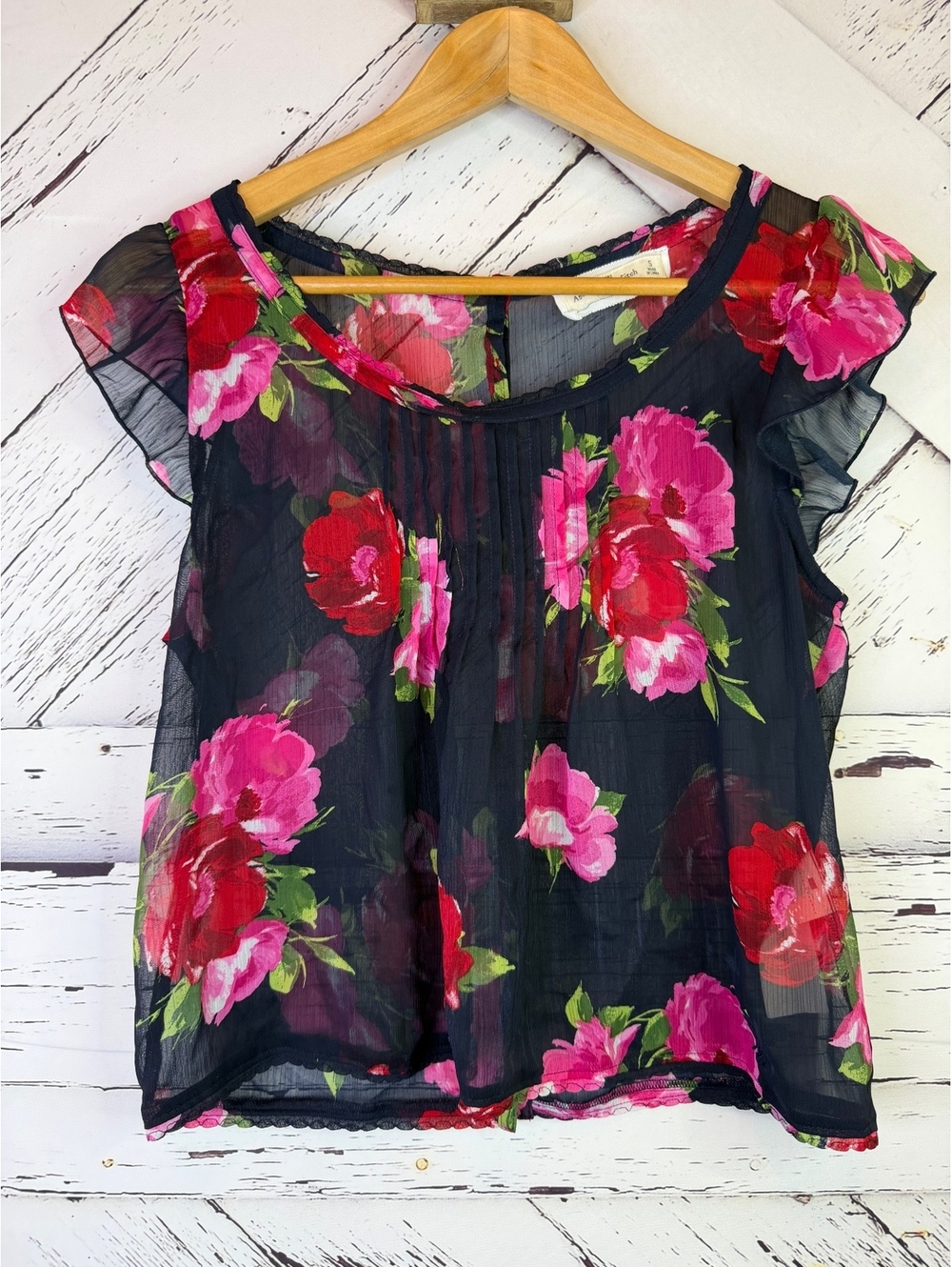 Abercrombie & Fitch Y2K Fairycore Indie Sheer Flutter Sleeve Top Blouse Women S